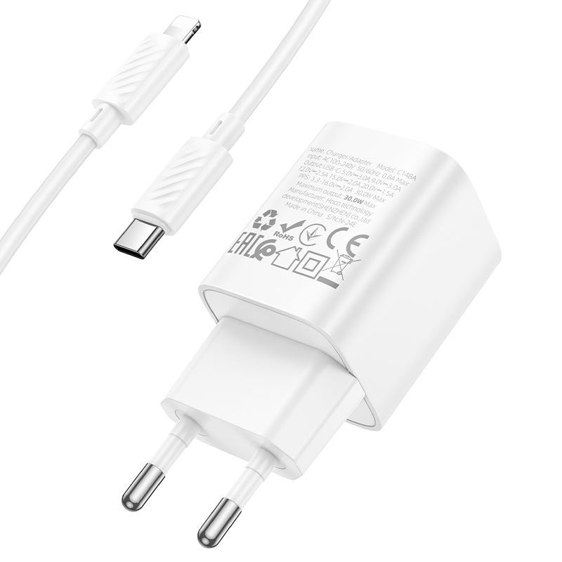 hoco c148a charm 1port pd30w wall charger eu set usbc ltn cable