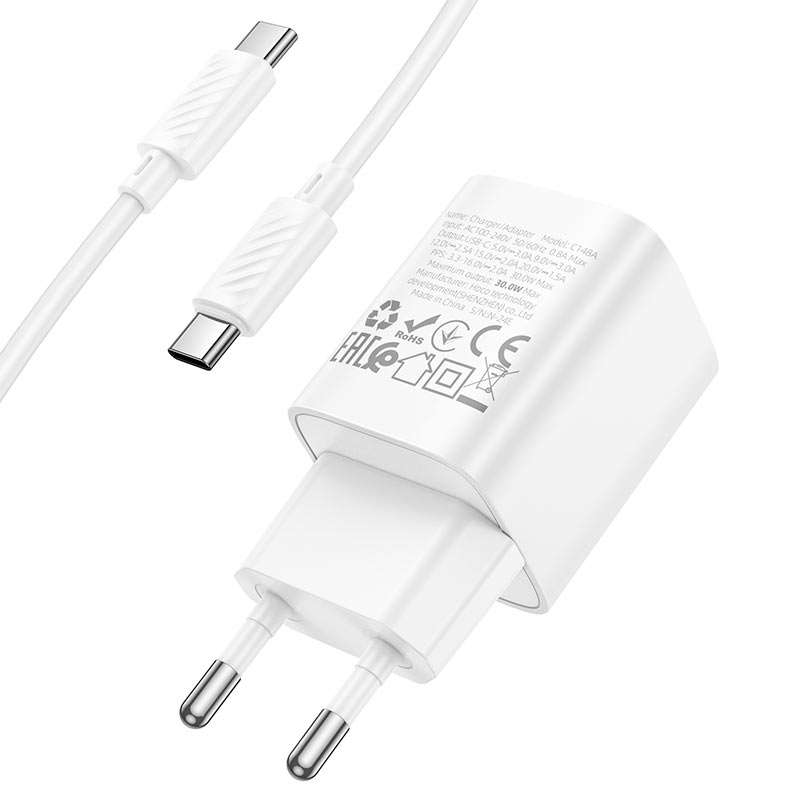 hoco c148a charm 1port pd30w wall charger eu set usbc usbc plug