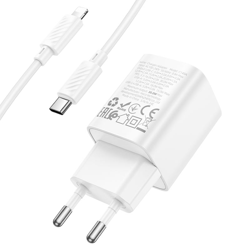 hoco c149a charm pd30w qc3 wall charger eu set usbc ltn cable