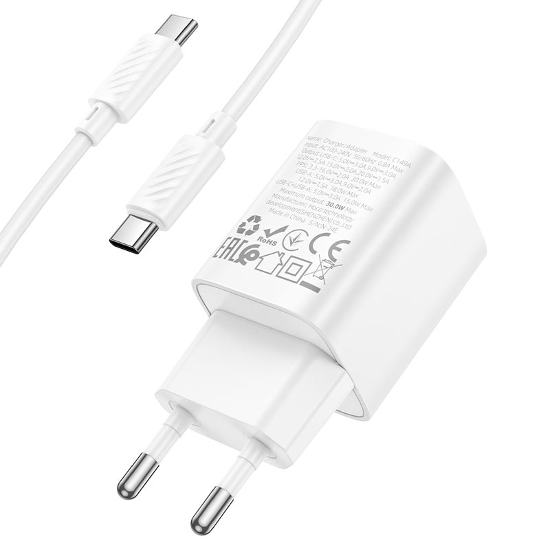 hoco c149a charm pd30w qc3 wall charger eu set usbc usbc plug
