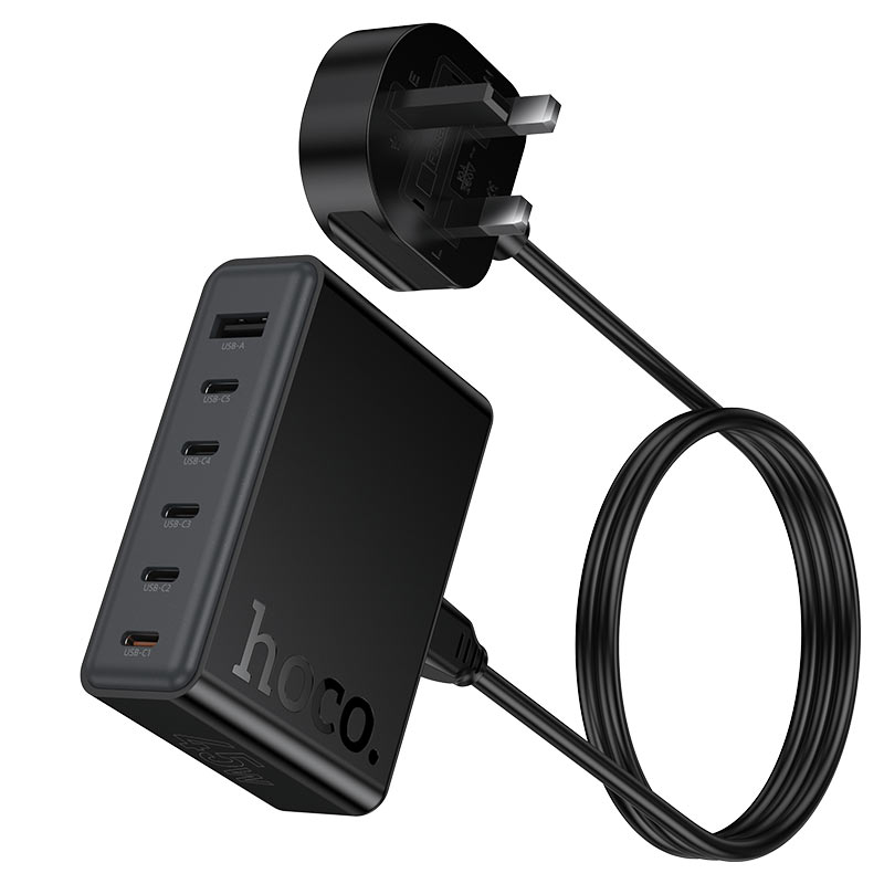 hoco c150b modern pd45w 6port desktop charger uk cord