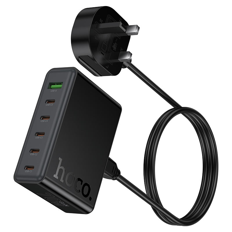 hoco c152b modern pd70w 6port desktop charger uk cord