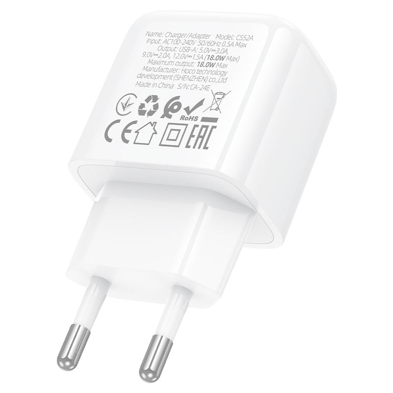 hoco cs52a surplus 1port qc3 wall charger eu plug