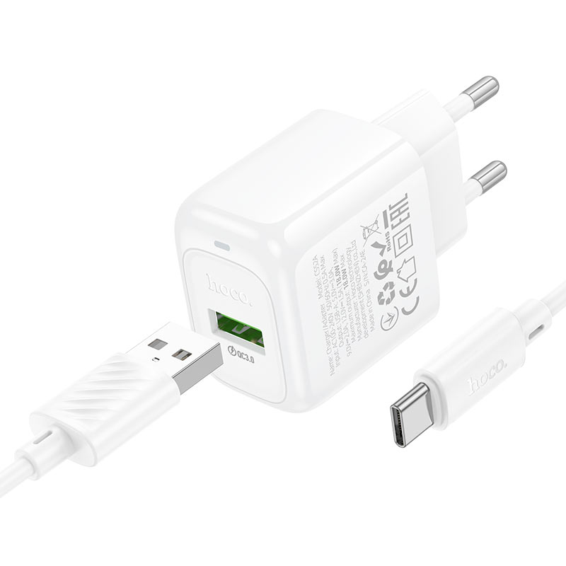 hoco cs52a surplus 1port qc3 wall charger eu set usba usbc charging