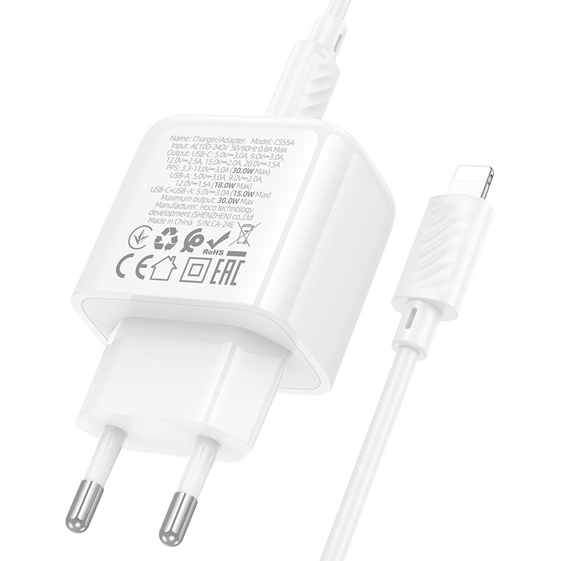 hoco cs55a surplus pd30w qc3 wall charger eu set usbc ltn charging