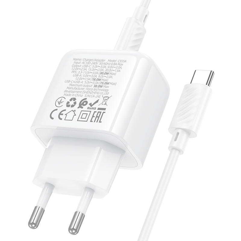 hoco cs55a surplus pd30w qc3 wall charger eu set usbc usbc cable