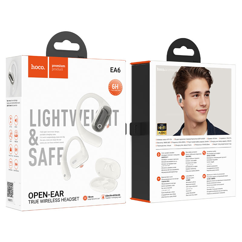 hoco ea6 melody open tws bt headset packaging milky white