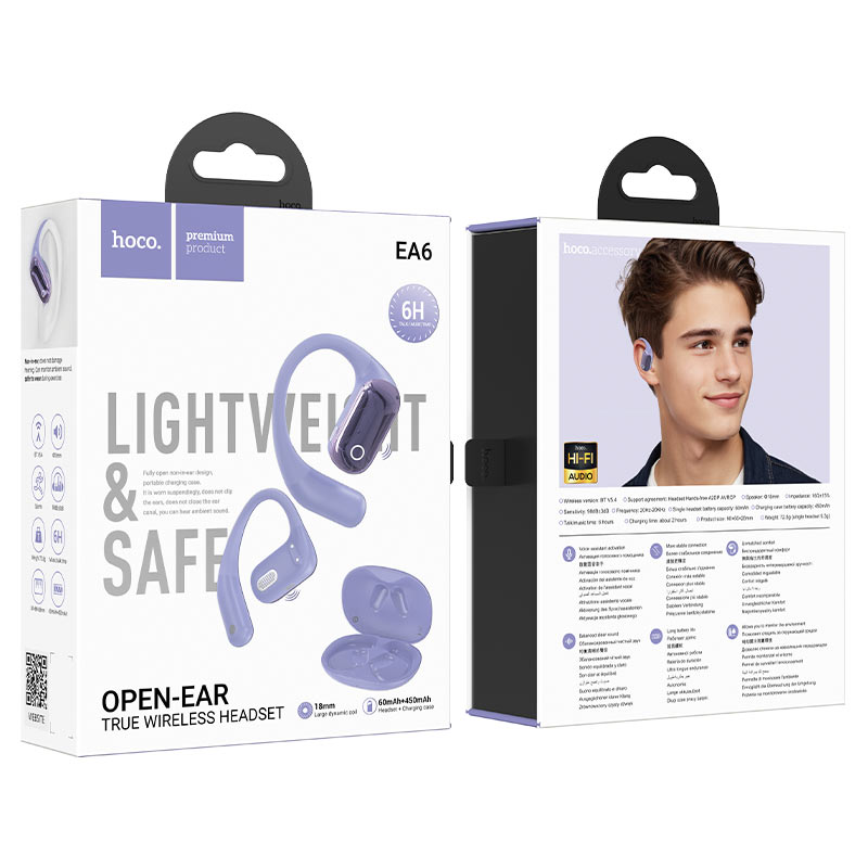 hoco ea6 melody open tws bt headset packaging purple