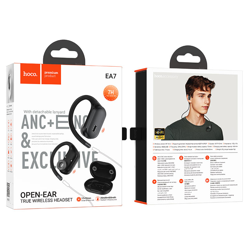 hoco ea7 suerte anc enc open tws bt headset packaging black