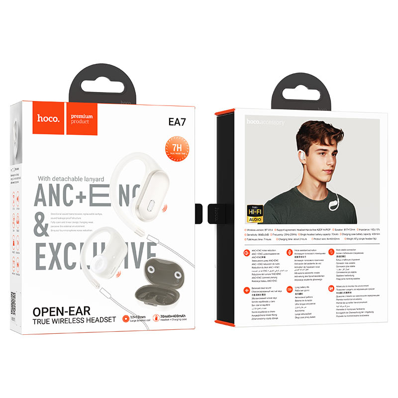 hoco ea7 suerte anc enc open tws bt headset packaging milky white