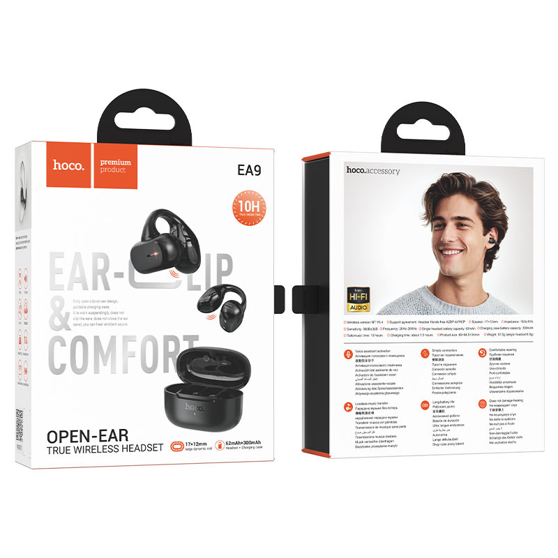 hoco ea9 clear sound clip on tws bt headset packaging black