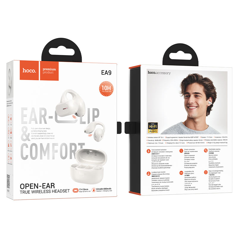 hoco ea9 clear sound clip on tws bt headset packaging milky white