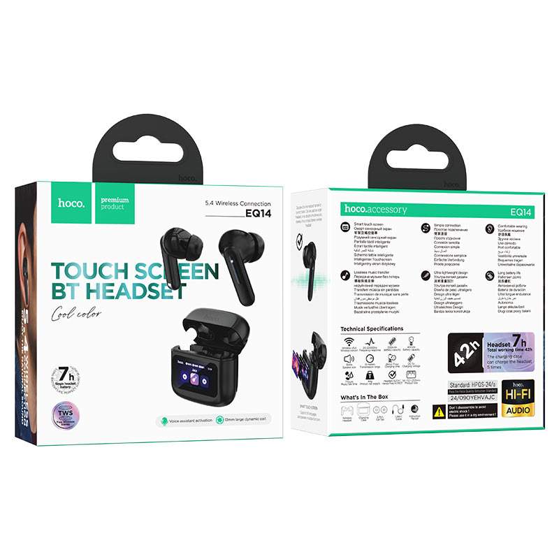 hoco eq14 cool color tws bt headset packaging black