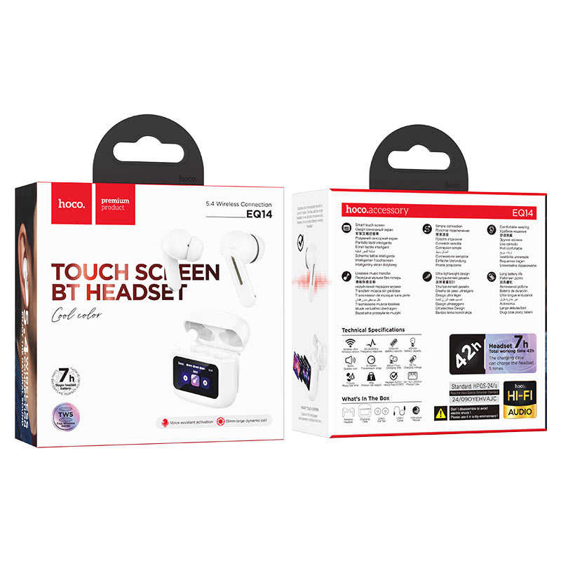 hoco eq14 cool color tws bt headset packaging white