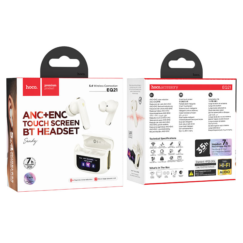 hoco eq21 sandy tws anc enc bt headset packaging cloudy white