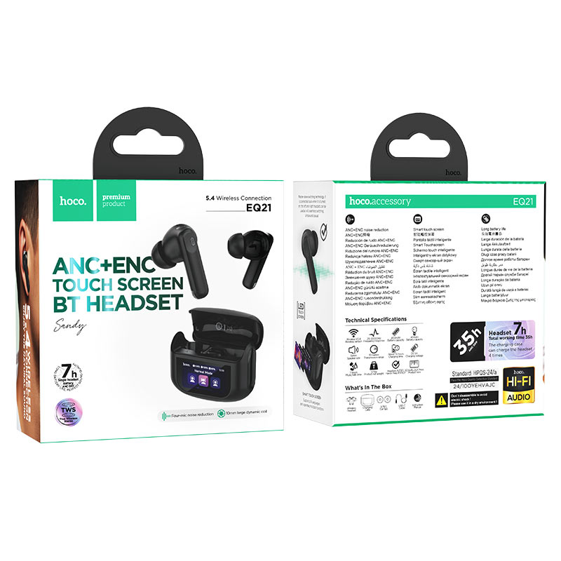hoco eq21 sandy tws anc enc bt headset packaging midnight black