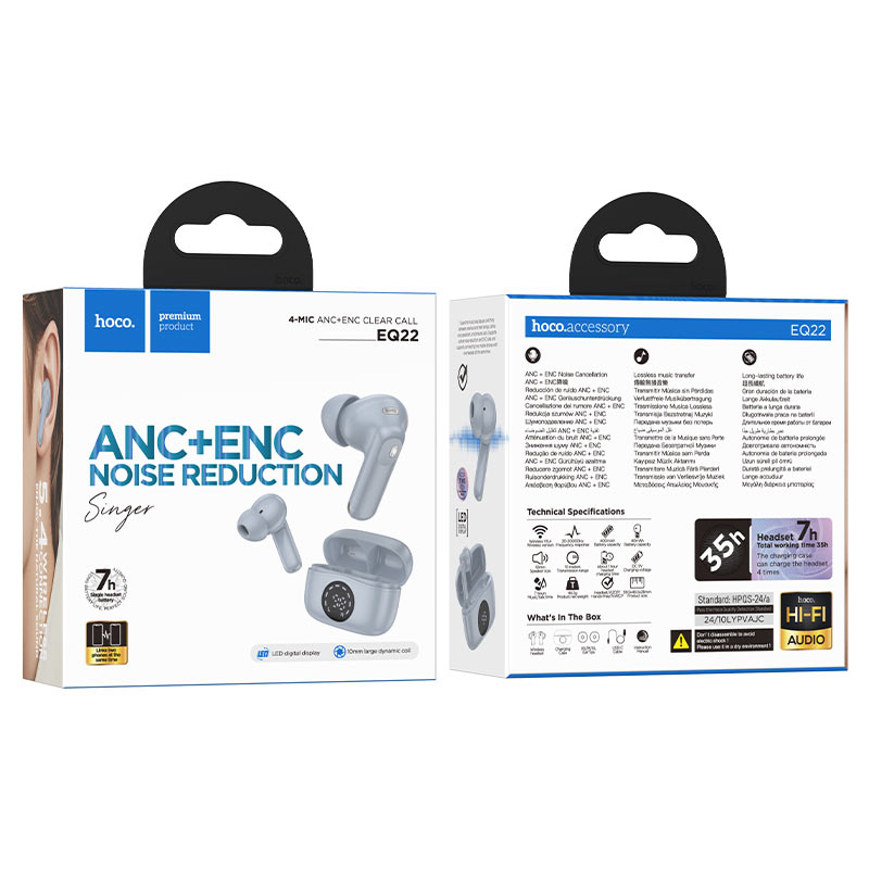 hoco eq22 singer tws anc enc bt гарнитура упаковка звёздный синий