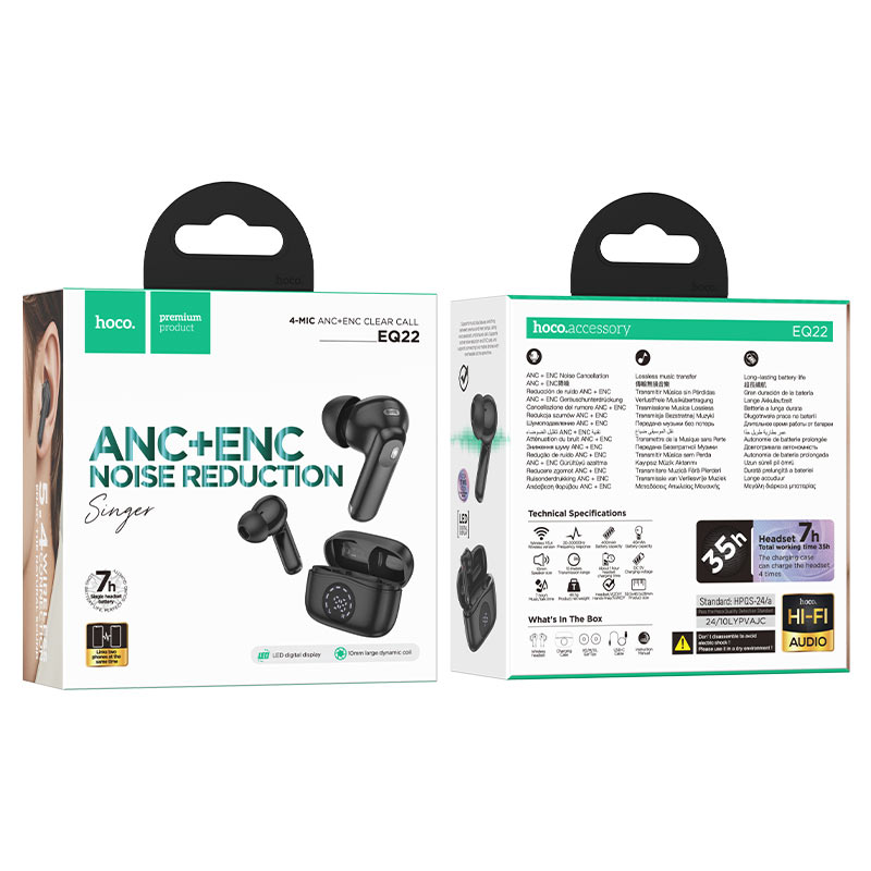 hoco eq22 singer tws anc enc bt гарнитура упаковка полночный чёрный