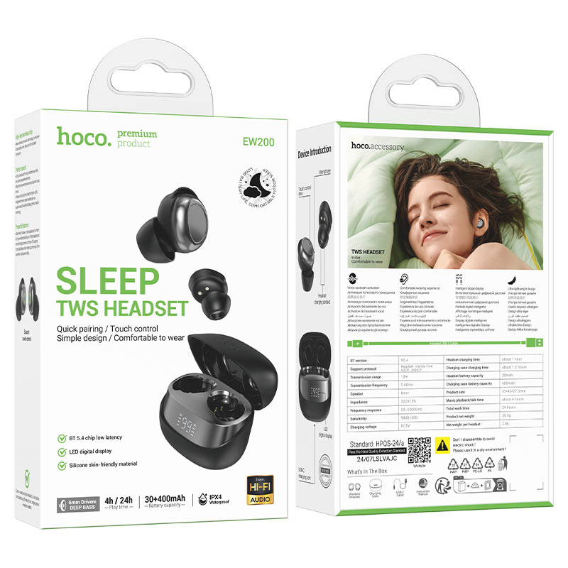 hoco ew200 elegant tws sleep bt headset packaging black