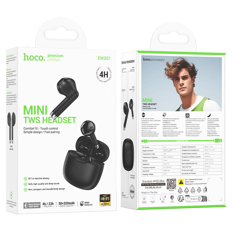 hoco ew201 graceful tws bt headset packaging black