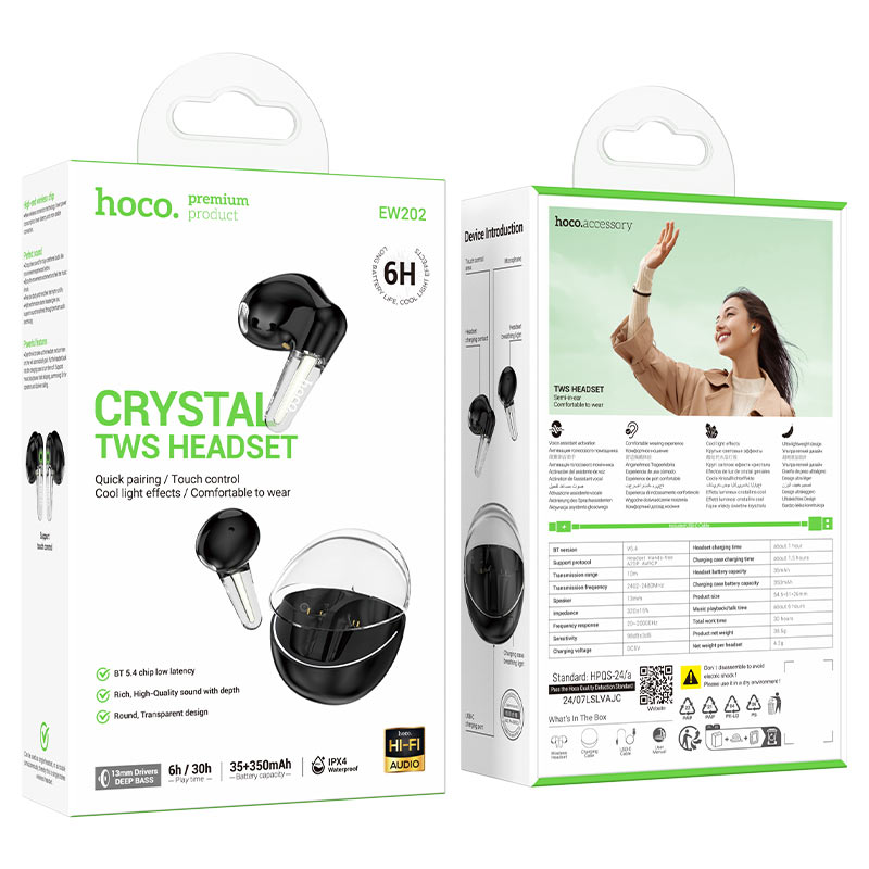 hoco ew202 magic tws bt headset packaging black