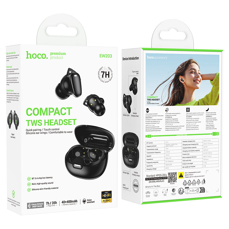 hoco ew203 jinny tws bt headset packaging black
