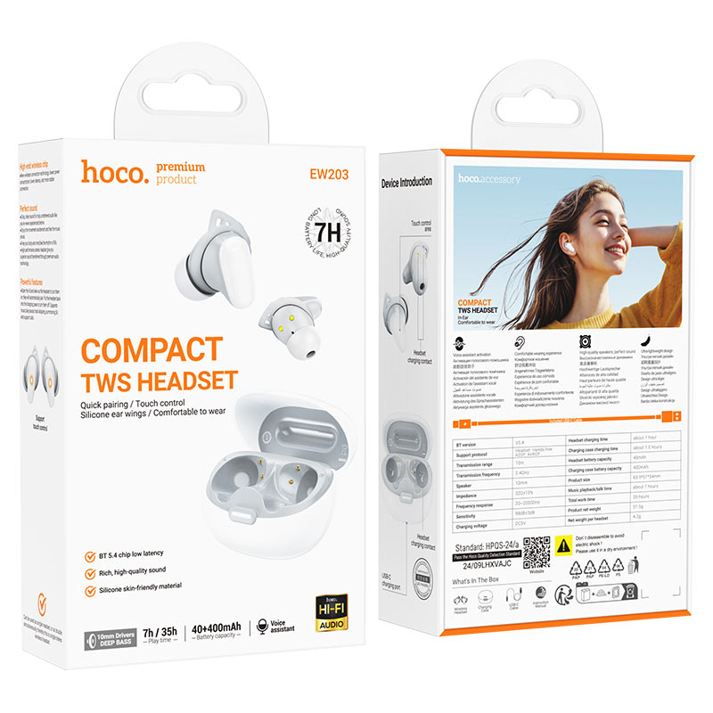 hoco ew203 jinny tws bt headset packaging white