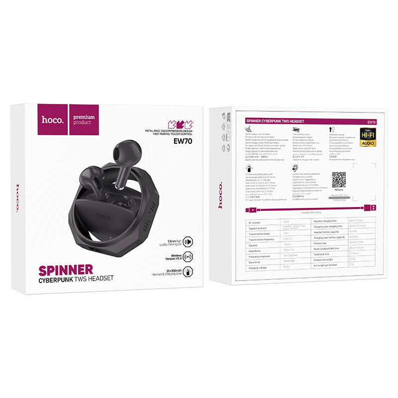 hoco ew70 glory true wireless bt headset packaging black purple