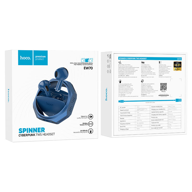 hoco ew70 glory true wireless bt headset packaging blue