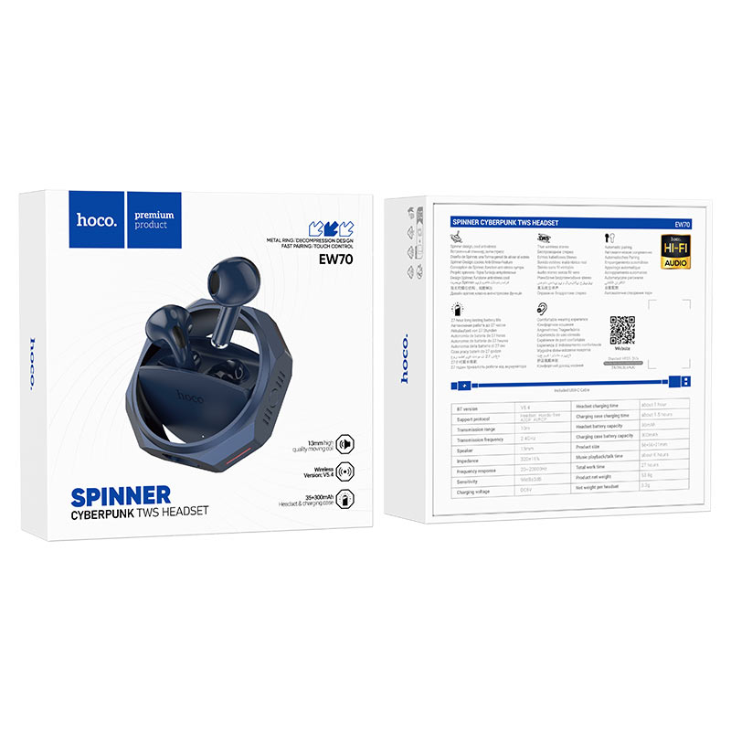 hoco ew70 glory true wireless bt headset packaging navy blue