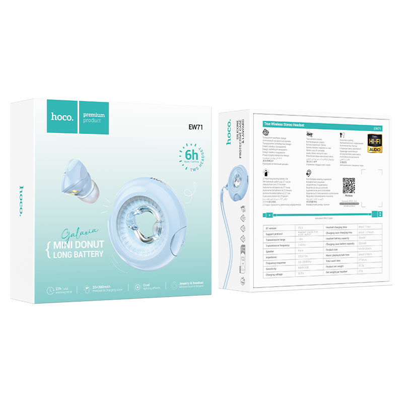 hoco ew71 galaxia tws bt headset packaging blue