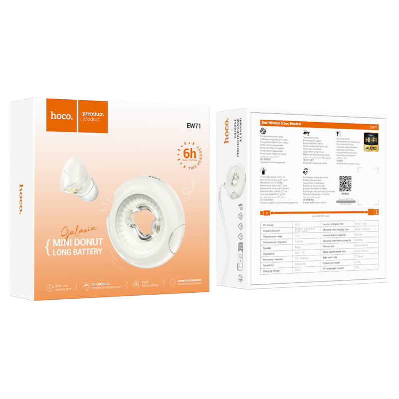 hoco ew71 galaxia tws bt headset packaging milky white