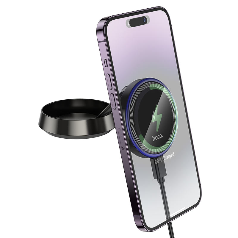 hoco hw33 metal ring wireless charging car center console holder stable