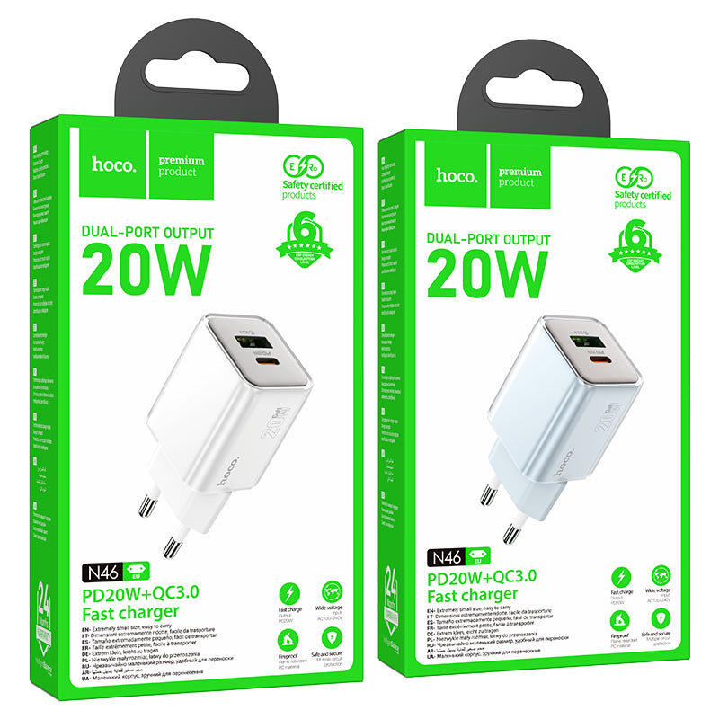 hoco n46 glorious pd20w qc3 wall charger eu packaging