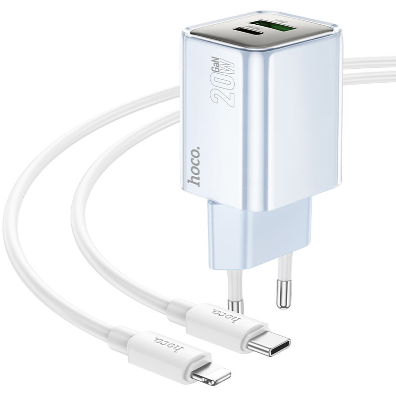 hoco n46 glorious pd20w qc3 wall charger eu set usbc ltn plug