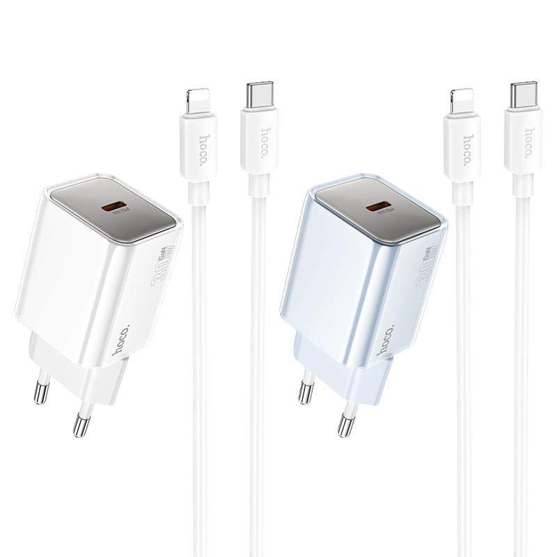 hoco n47 glorious 1port pd30w wall charger eu set usbc ltn colors