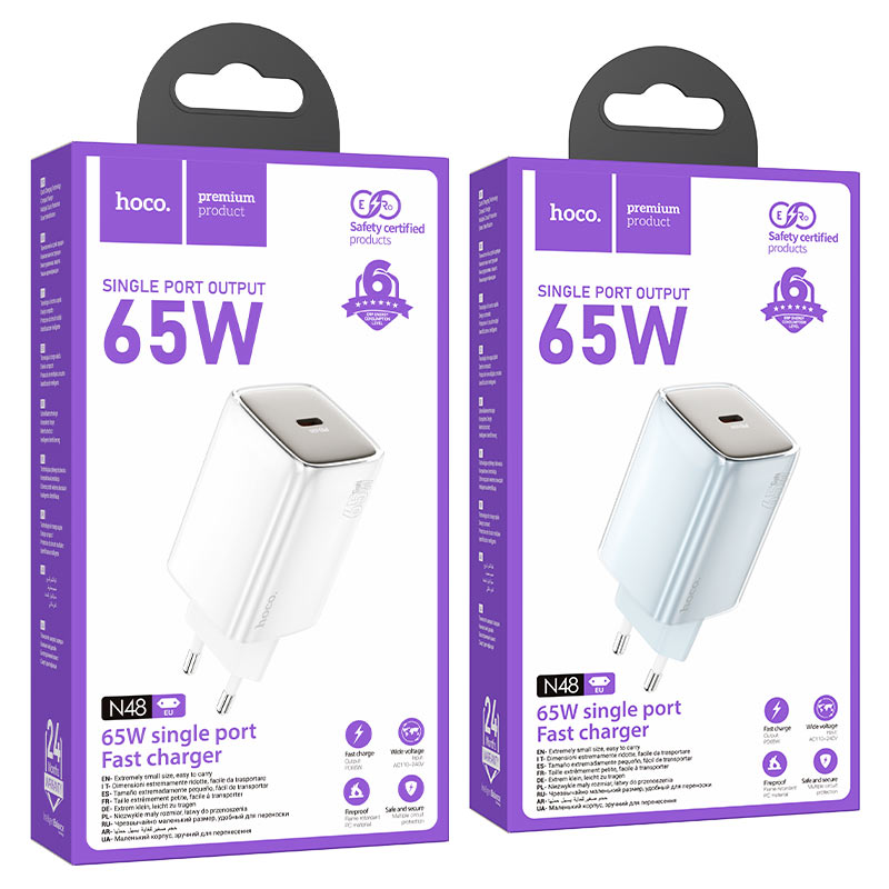 hoco n48 glorious 1port pd65w wall charger eu packaging