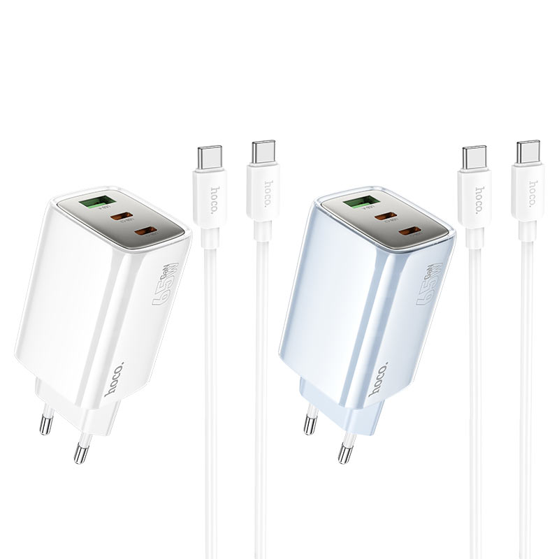 hoco n49 glorious pd65w 2c1a wall charger eu set usbc usbc colors