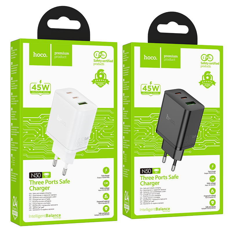hoco n50 scenery pd45w 2c1a wall charger eu packaging