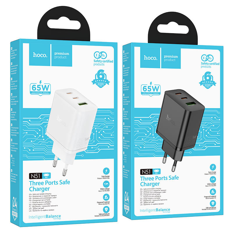 hoco n51 scenery pd65w 2c1a wall charger eu packaging