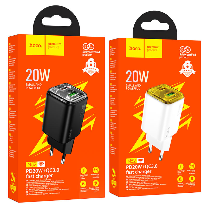 hoco n52 monsoon pd20w qc3 wall charger eu packaging
