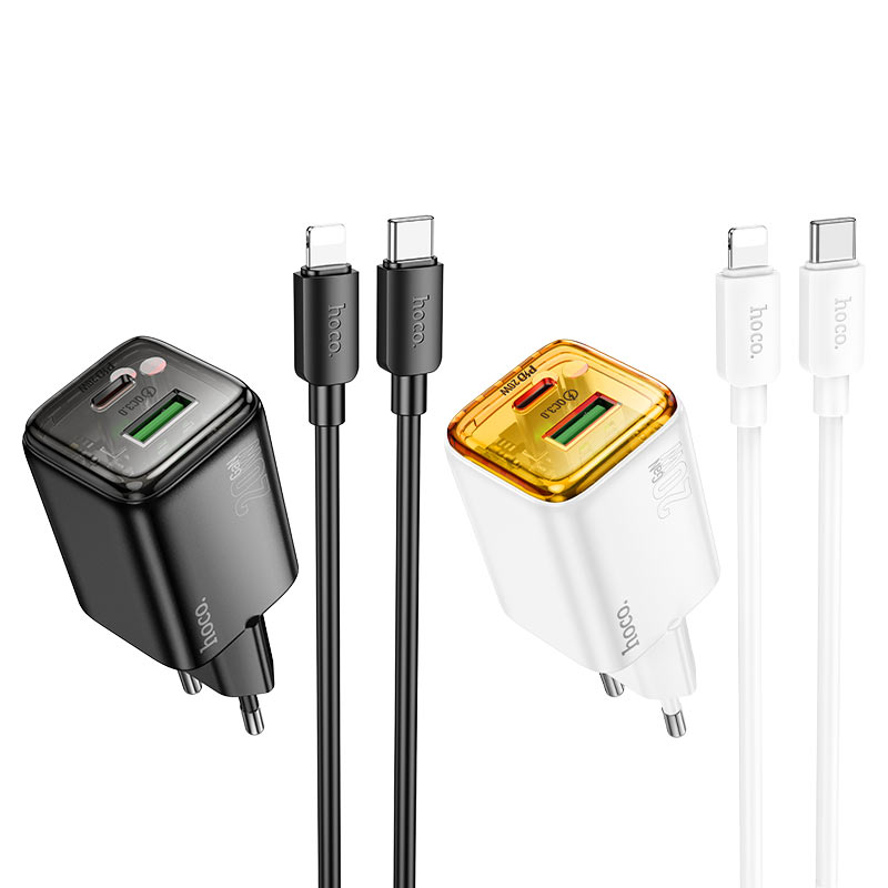 hoco n52 monsoon pd20w qc3 wall charger eu set usbc ltn colors