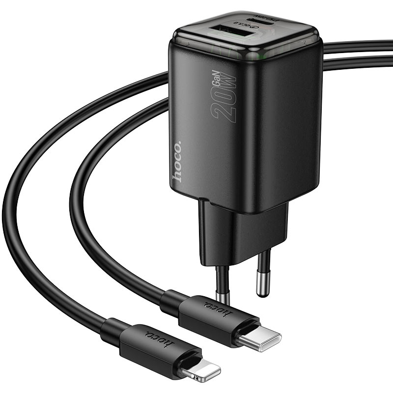hoco n52 monsoon pd20w qc3 wall charger eu set usbc ltn output