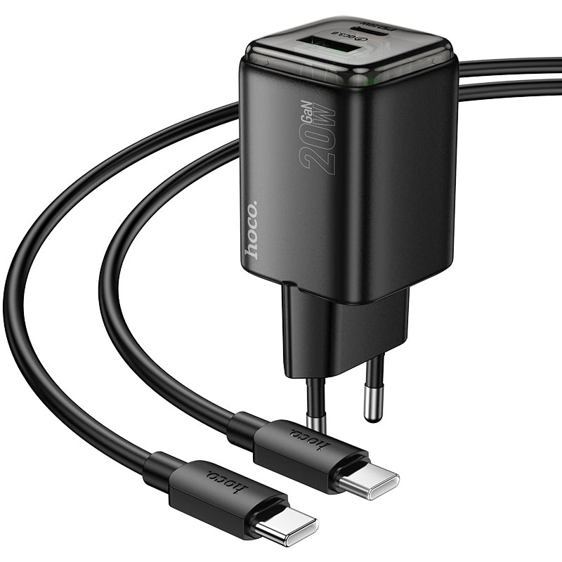 hoco n52 monsoon pd20w qc3 wall charger eu set usbc usbc cable