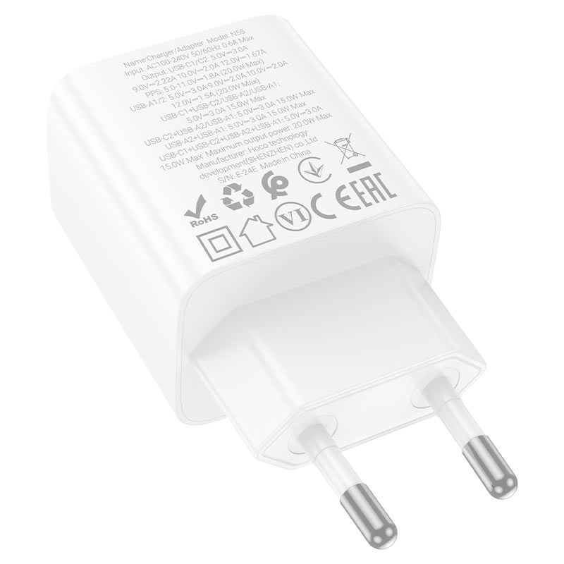 hoco n55 fundador 4ports 2c2a pd20w wall charger eu plug