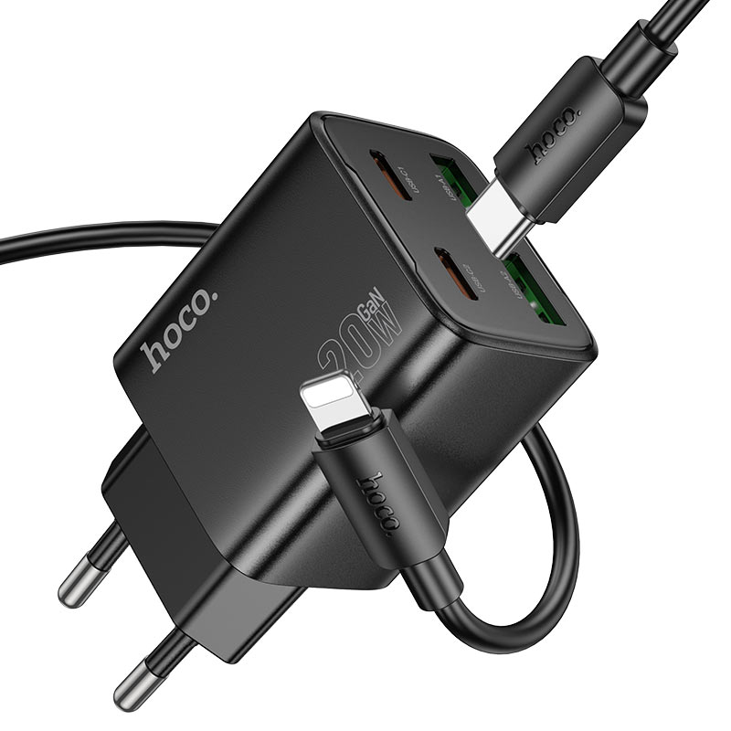 hoco n55 fundador 4ports 2c2a pd20w wall charger eu set usbc ltn