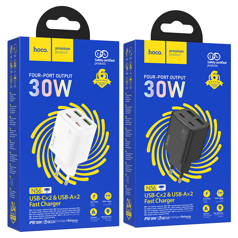 hoco n56 fundador 4ports 2c2a pd30w wall charger eu packaging