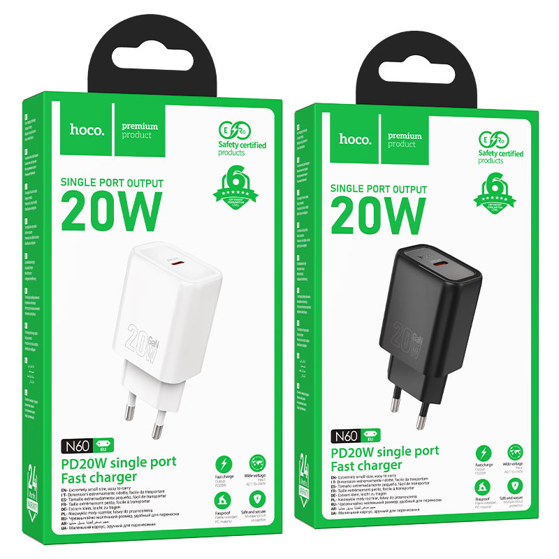 hoco n60 gentle 1port pd20w wall charger eu packaging