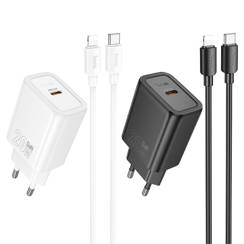 hoco n60 gentle 1port pd20w wall charger eu set usbc ltn colors