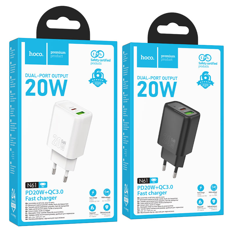 hoco n61 gentle pd20w qc3 wall charger eu packaging